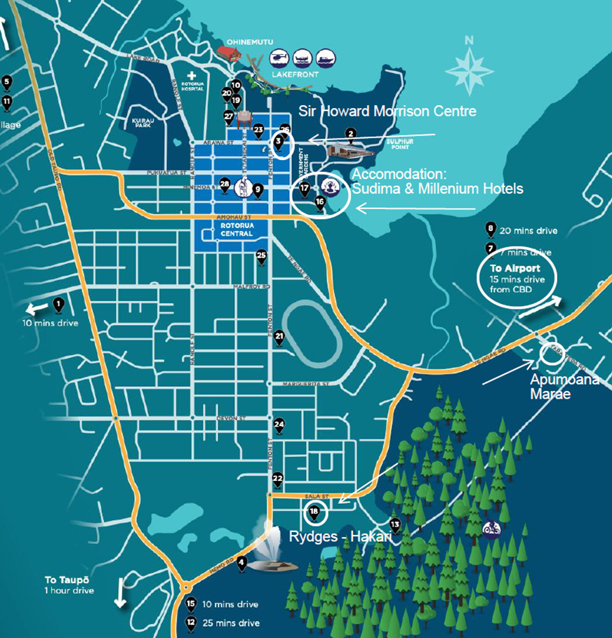 Map of venues in Rotorua